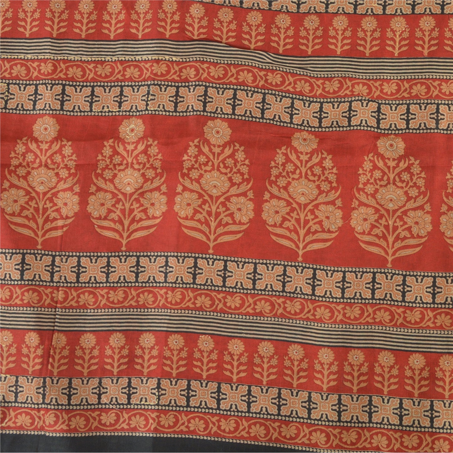 Sanskriti Vintage Sarees Indian Peach Pure Silk Printed Sari 5yd Craft Fabric