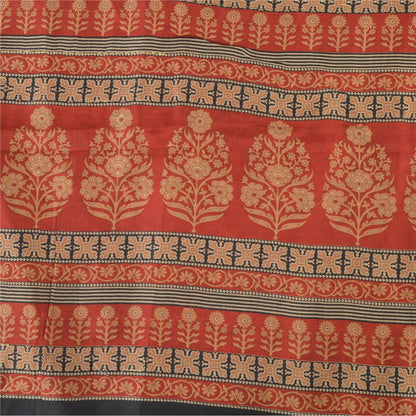 Sanskriti Vintage Sarees Indian Peach Pure Silk Printed Sari 5yd Craft Fabric