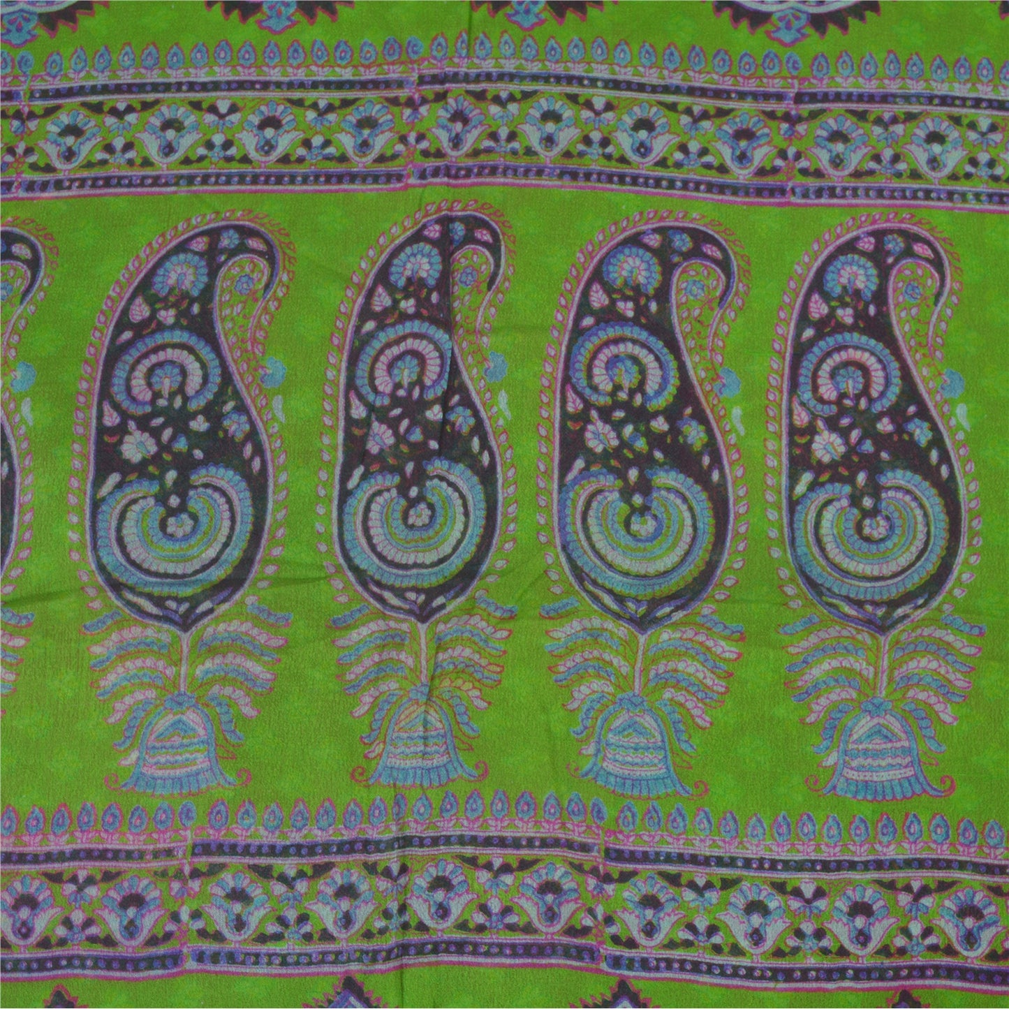 Sanskriti Vintage Sarees Pink/Green 100% Pure Silk Printed Sari 5yd Craft Fabric