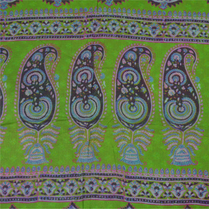 Sanskriti Vintage Sarees Pink/Green 100% Pure Silk Printed Sari 5yd Craft Fabric