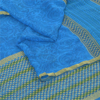 Sanskriti Vintage Sarees Blue Woven Printed Pure Georgette Sari 5yd Craft Fabric