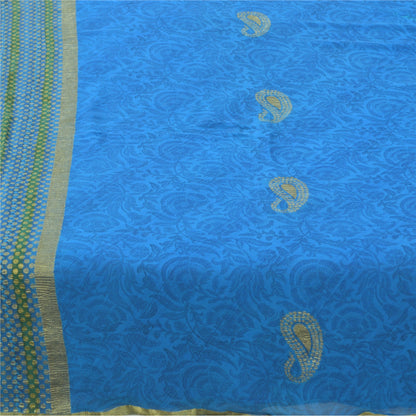 Sanskriti Vintage Sarees Blue Woven Printed Pure Georgette Sari 5yd Craft Fabric