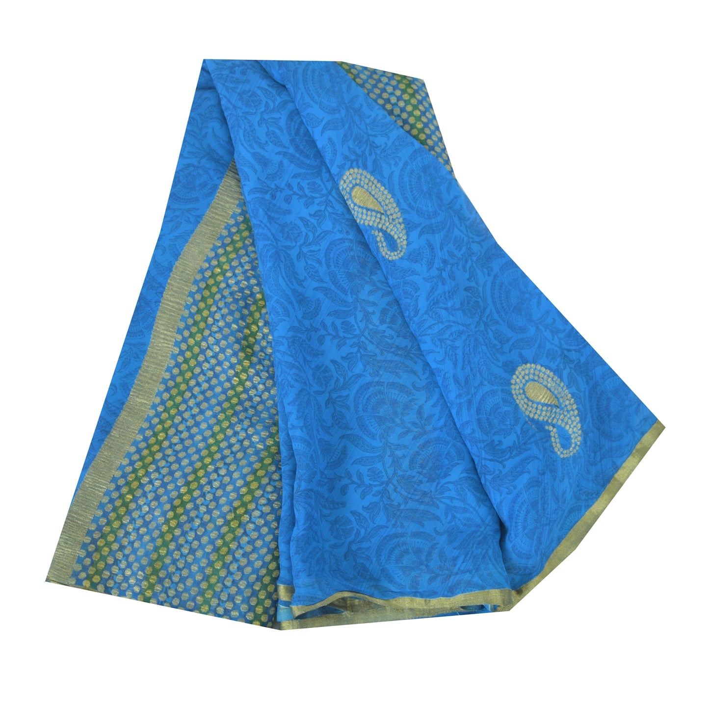 Sanskriti Vintage Sarees Blue Woven Printed Pure Georgette Sari 5yd Craft Fabric