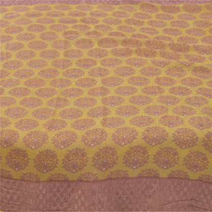 Sanskriti Vintage Sarees Yellow/Pink Blend Chiffon Printed Sari 5yd Craft Fabric