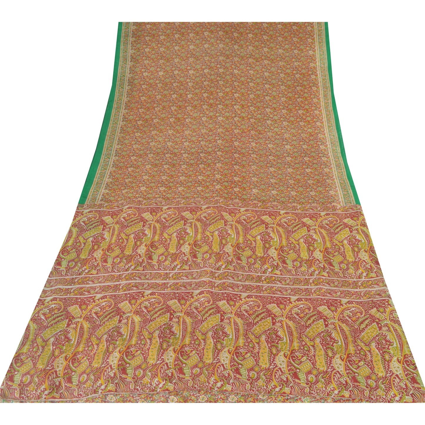 Sanskriti Vintage Sarees From India Red Pure Silk Printed Sari 5yd Craft Fabric