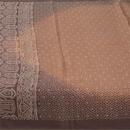 Sanskriti Vintage Sarees Brown Pure Silk Bandhani Print Sari 6yd Craft Fabric