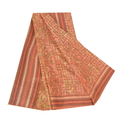 Sanskriti Vintage Sarees Peach Indian Pure Silk Printed Sari 5yd Craft Fabric