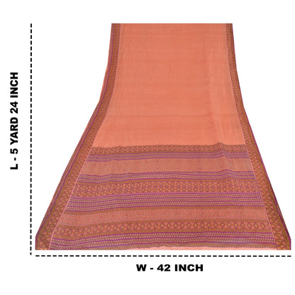 Sanskriti Vintage Sarees Indian Orange Pure Chiffon Print Sari 5yd Craft Fabric