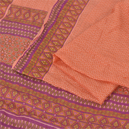 Sanskriti Vintage Sarees Indian Orange Pure Chiffon Print Sari 5yd Craft Fabric