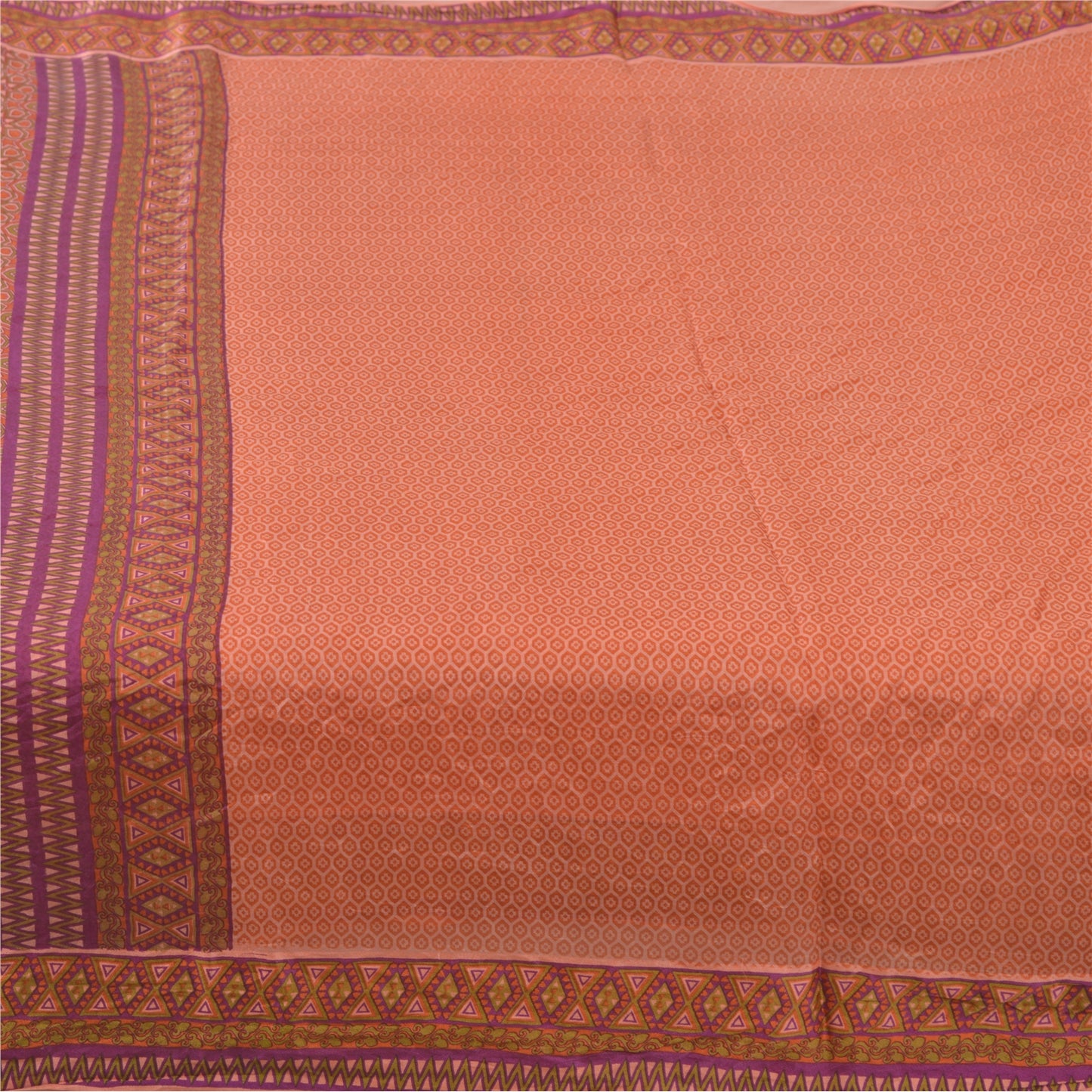 Sanskriti Vintage Sarees Indian Orange Pure Chiffon Print Sari 5yd Craft Fabric