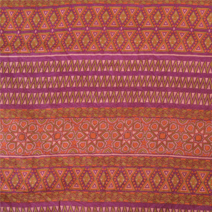 Sanskriti Vintage Sarees Indian Orange Pure Chiffon Print Sari 5yd Craft Fabric