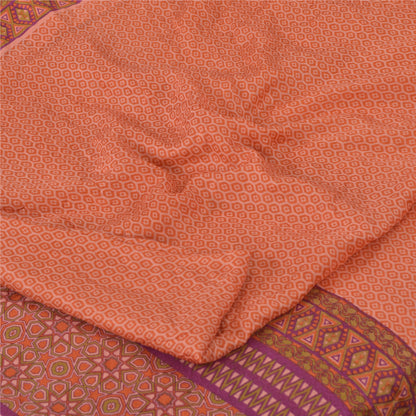 Sanskriti Vintage Sarees Indian Orange Pure Chiffon Print Sari 5yd Craft Fabric