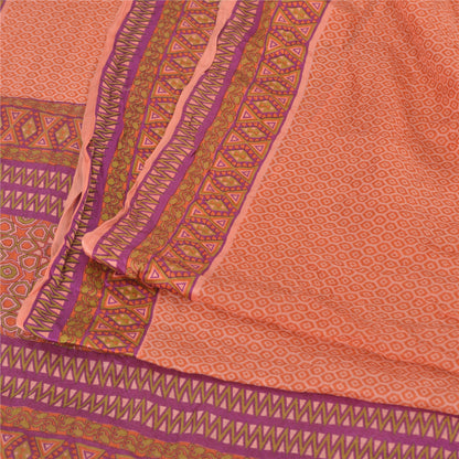 Sanskriti Vintage Sarees Indian Orange Pure Chiffon Print Sari 5yd Craft Fabric