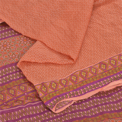 Sanskriti Vintage Sarees Indian Orange Pure Chiffon Print Sari 5yd Craft Fabric