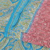 Sanskriti Vintage Sarees Pink/Blue 100% Pure Silk Printed Sari 5yd Craft Fabric