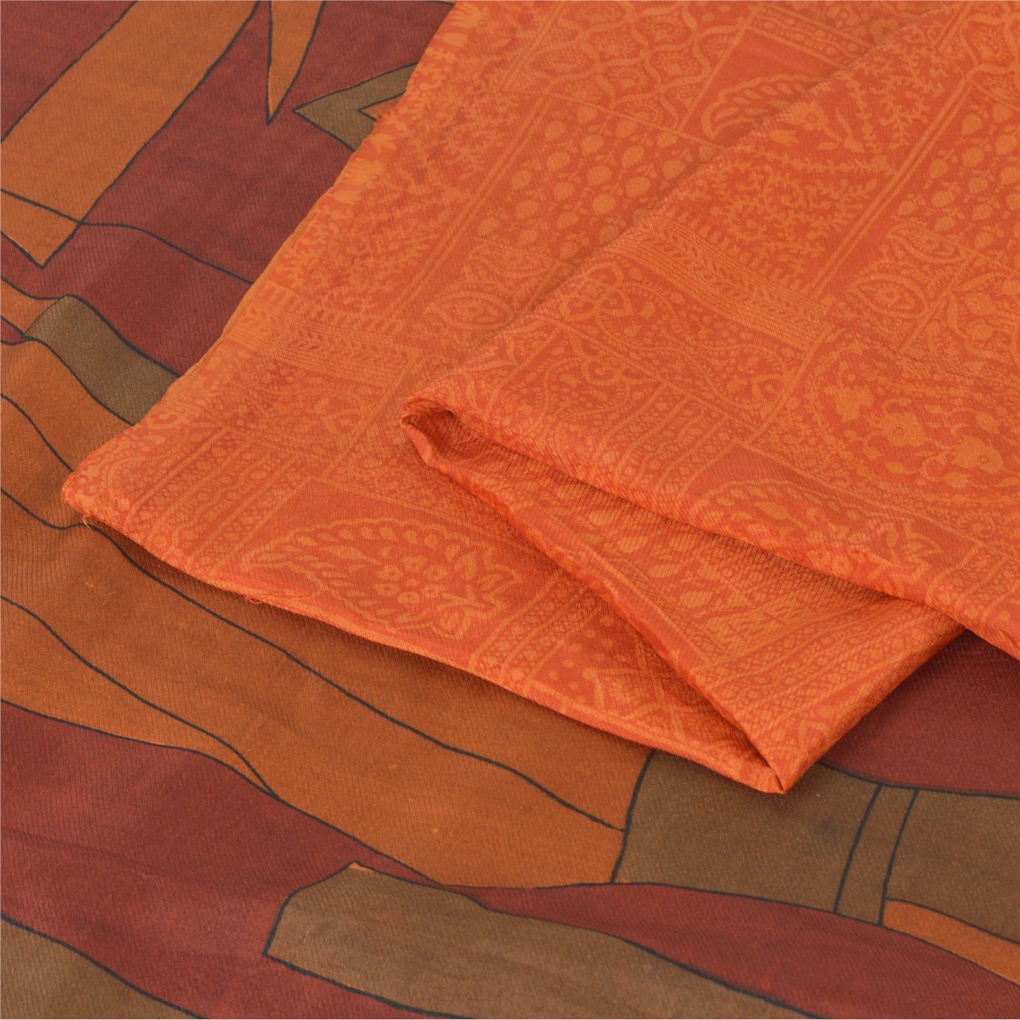 Sanskriti Vintage Sarees Orange Indian Pure Silk Printed Sari 6yd Craft Fabric