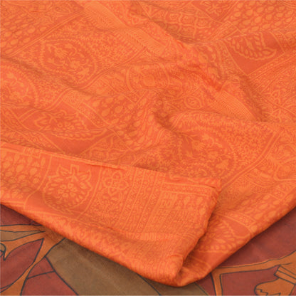 Sanskriti Vintage Sarees Orange Indian Pure Silk Printed Sari 6yd Craft Fabric