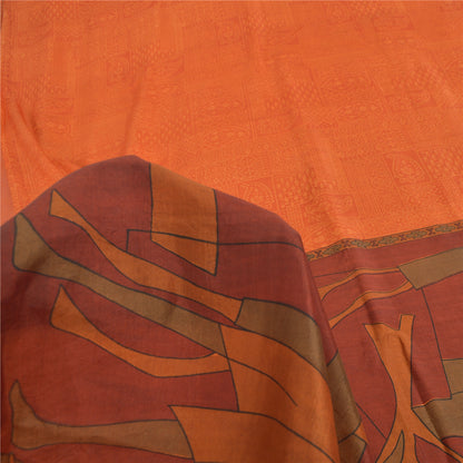 Sanskriti Vintage Sarees Orange Indian Pure Silk Printed Sari 6yd Craft Fabric