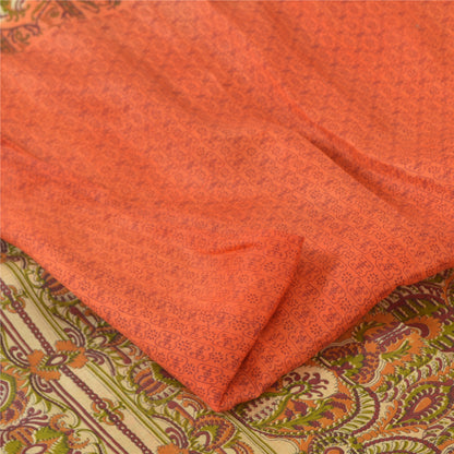 Sanskriti Vintage Sarees Indian Orange Pure Silk Printed Sari 5yd Craft Fabric