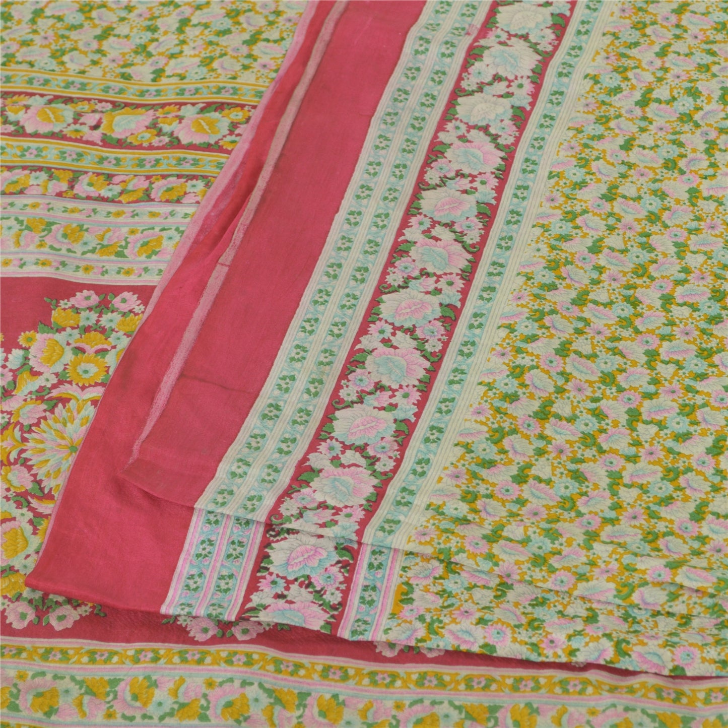 Sanskriti Vintage Sarees Indian Multi Pure Silk Printed Sari 5yd Craft Fabric