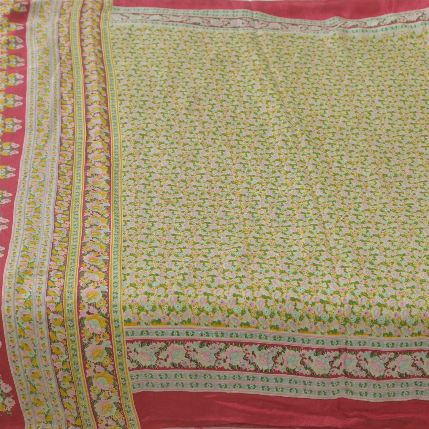 Sanskriti Vintage Sarees Indian Multi Pure Silk Printed Sari 5yd Craft Fabric