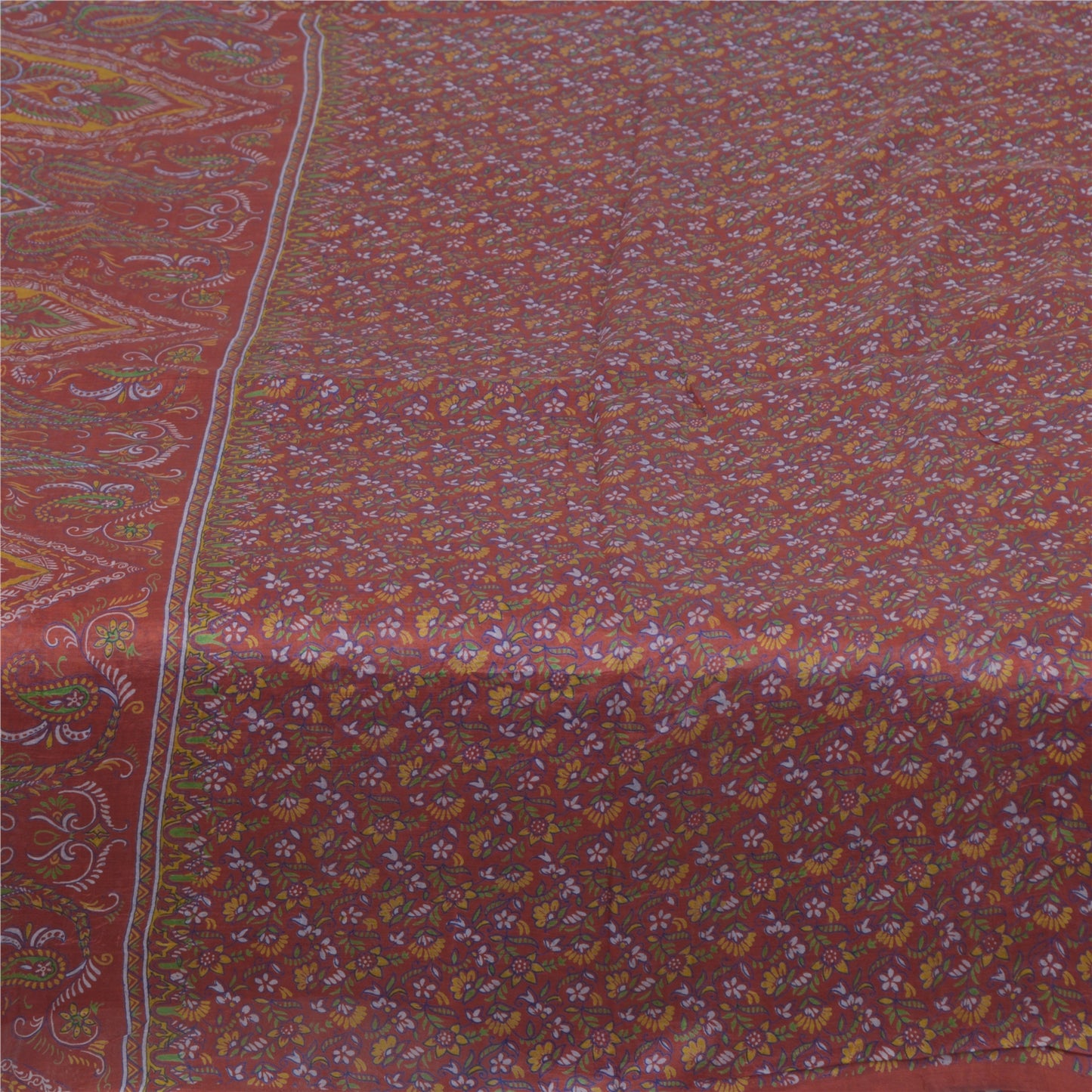 Sanskriti Vintage Sarees Dark Red 100% Pure Silk Printed Sari 6yd Craft Fabric