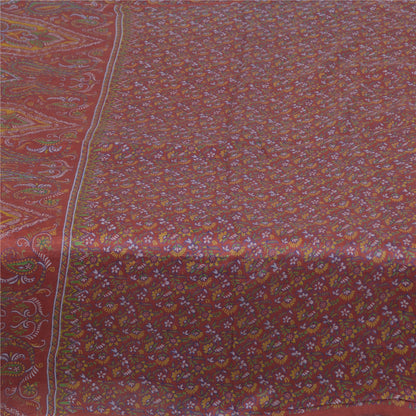 Sanskriti Vintage Sarees Dark Red 100% Pure Silk Printed Sari 6yd Craft Fabric