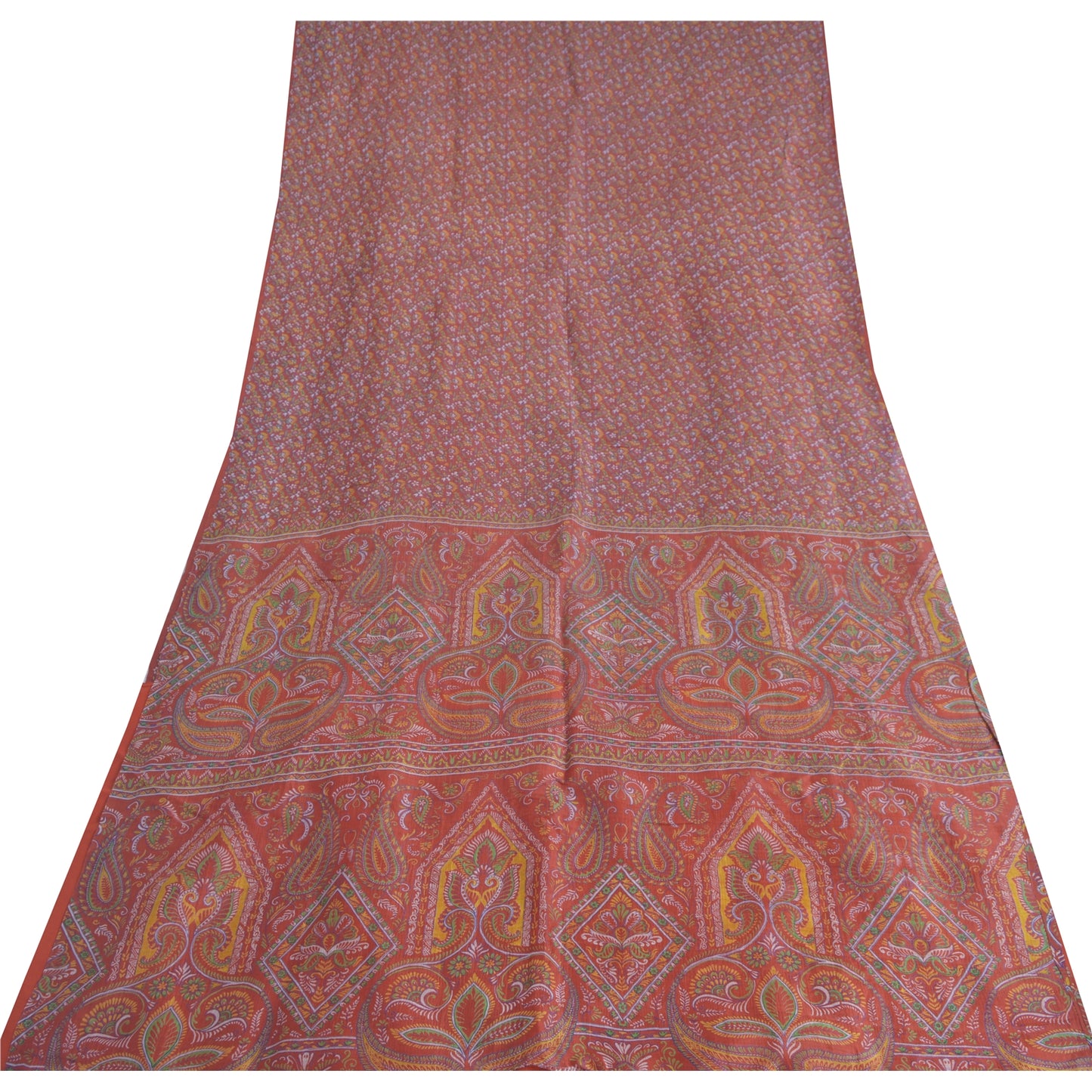 Sanskriti Vintage Sarees Dark Red 100% Pure Silk Printed Sari 6yd Craft Fabric