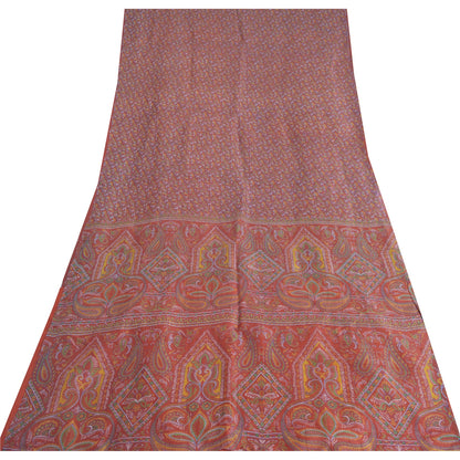 Sanskriti Vintage Sarees Dark Red 100% Pure Silk Printed Sari 6yd Craft Fabric