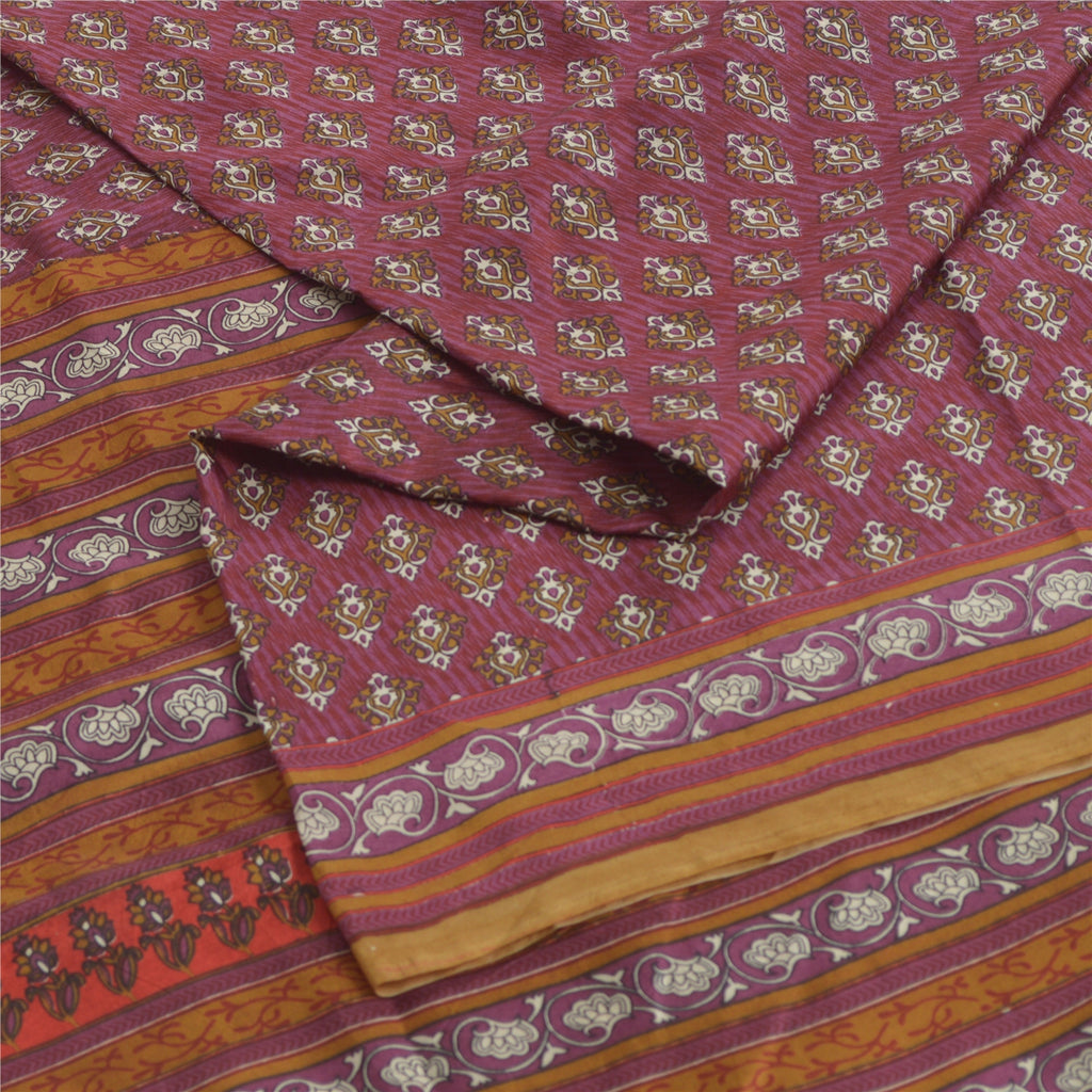 Sanskriti Vintage Sarees Indian Purple Pure Silk Printed Sari 5yd Craft Fabric