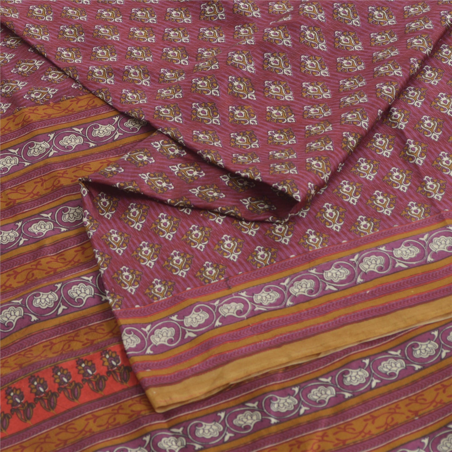 Sanskriti Vintage Sarees Indian Purple Pure Silk Printed Sari 5yd Craft Fabric