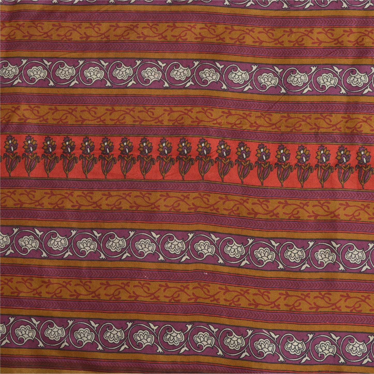 Sanskriti Vintage Sarees Indian Purple Pure Silk Printed Sari 5yd Craft Fabric