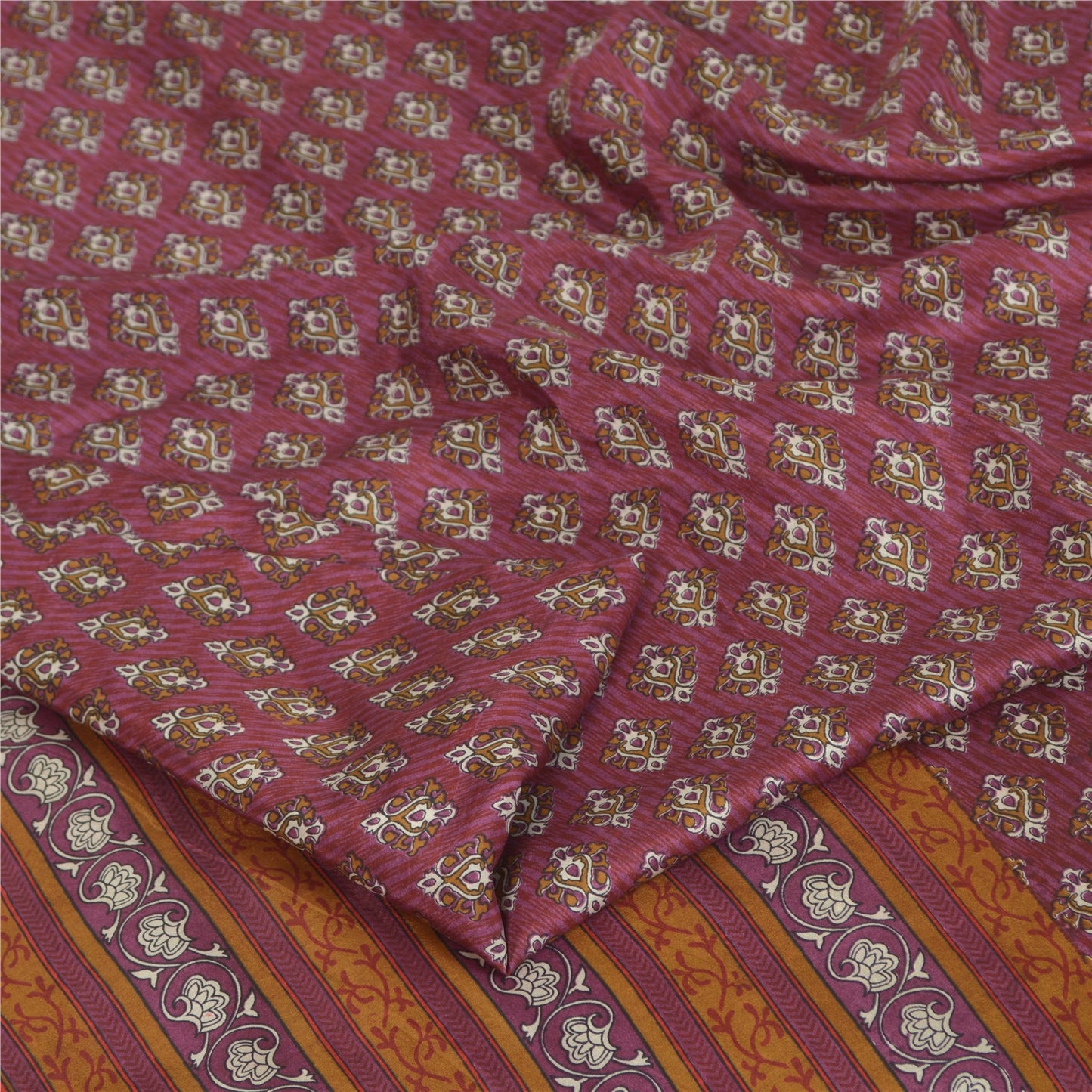 Sanskriti Vintage Sarees Indian Purple Pure Silk Printed Sari 5yd Craft Fabric