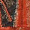 Sanskriti Vintage Sarees Black/Orange Pure Silk Printed Sari 5yd Craft Fabric