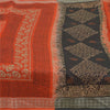 Sanskriti Vintage Sarees Black/Orange Pure Silk Printed Sari 5yd Craft Fabric