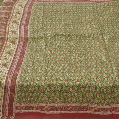 Sanskriti Vintage Sarees Green/Red Indian Pure Silk Print Sari 5yd Craft Fabric