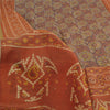 Sanskriti Vintage Sarees Gray/Orange Bandhani Pure Silk Printed Sari 5yd Fabric