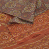 Sanskriti Vintage Sarees Gray/Orange Bandhani Pure Silk Printed Sari 5yd Fabric