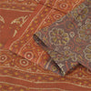 Sanskriti Vintage Sarees Gray/Orange Bandhani Pure Silk Printed Sari 5yd Fabric