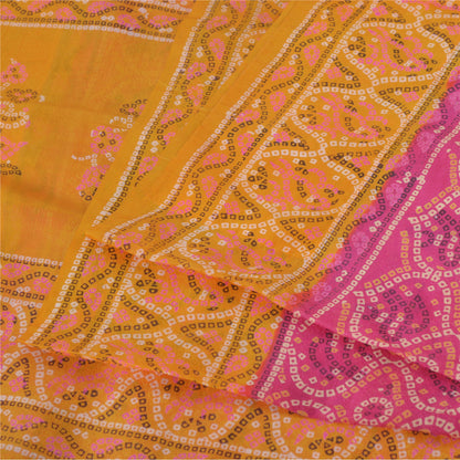 Sanskriti Vintage Sarees Pink/Saffron Pure Silk Bandhani Printed Sari Fabric