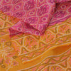 Sanskriti Vintage Sarees Pink/Saffron Pure Silk Bandhani Printed Sari Fabric