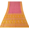 Sanskriti Vintage Sarees Pink/Saffron Pure Silk Bandhani Printed Sari Fabric