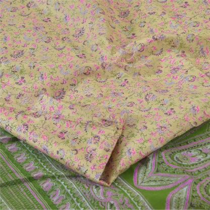 Sanskriti Vintage Sarees Lemon Indian Pure Silk Printed Sari 6yd Craft Fabric