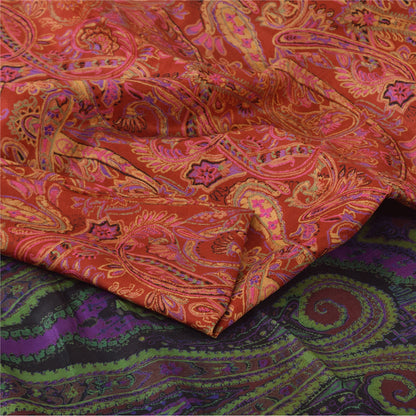 Sanskriti Vintage Sarees From India Red Pure Silk Printed Sari 5yd Craft Fabric