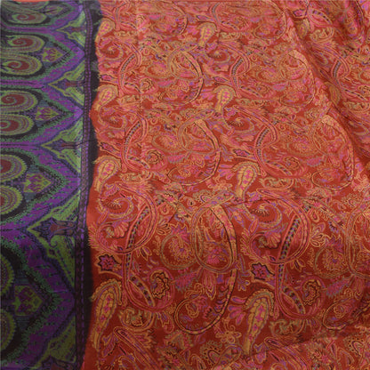 Sanskriti Vintage Sarees From India Red Pure Silk Printed Sari 5yd Craft Fabric