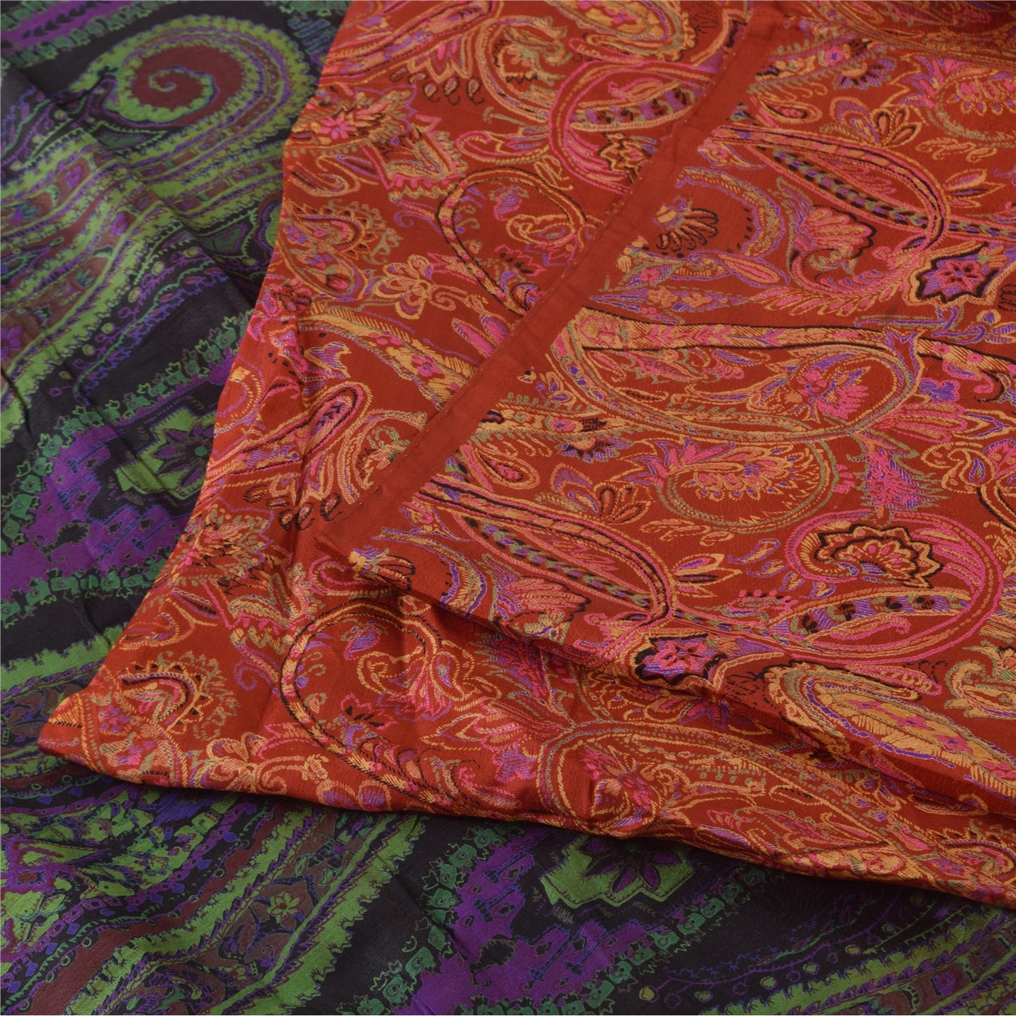 Sanskriti Vintage Sarees From India Red Pure Silk Printed Sari 5yd Craft Fabric