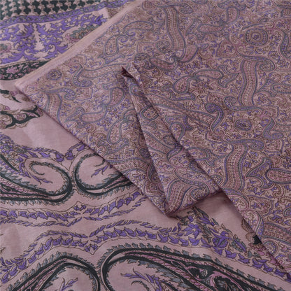 Sanskriti Vintage Sarees Mauve Indian Pure Silk Printed Sari 6yd Craft Fabric