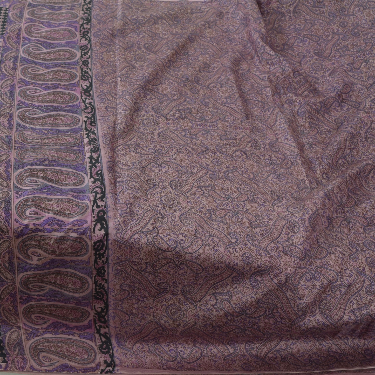 Sanskriti Vintage Sarees Mauve Indian Pure Silk Printed Sari 6yd Craft Fabric