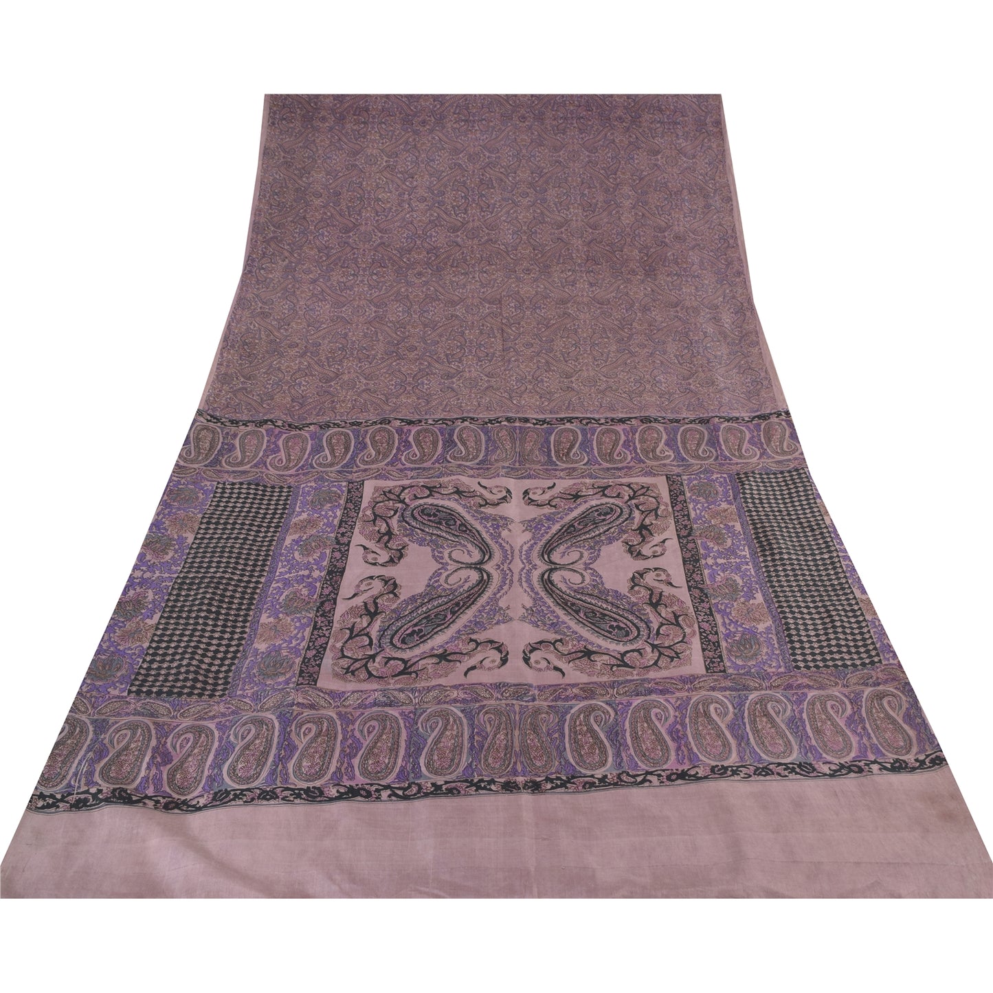 Sanskriti Vintage Sarees Mauve Indian Pure Silk Printed Sari 6yd Craft Fabric