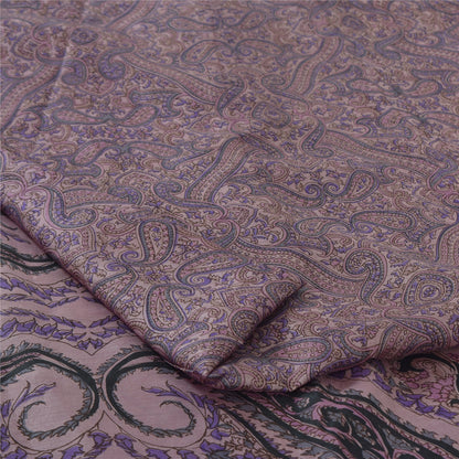 Sanskriti Vintage Sarees Mauve Indian Pure Silk Printed Sari 6yd Craft Fabric